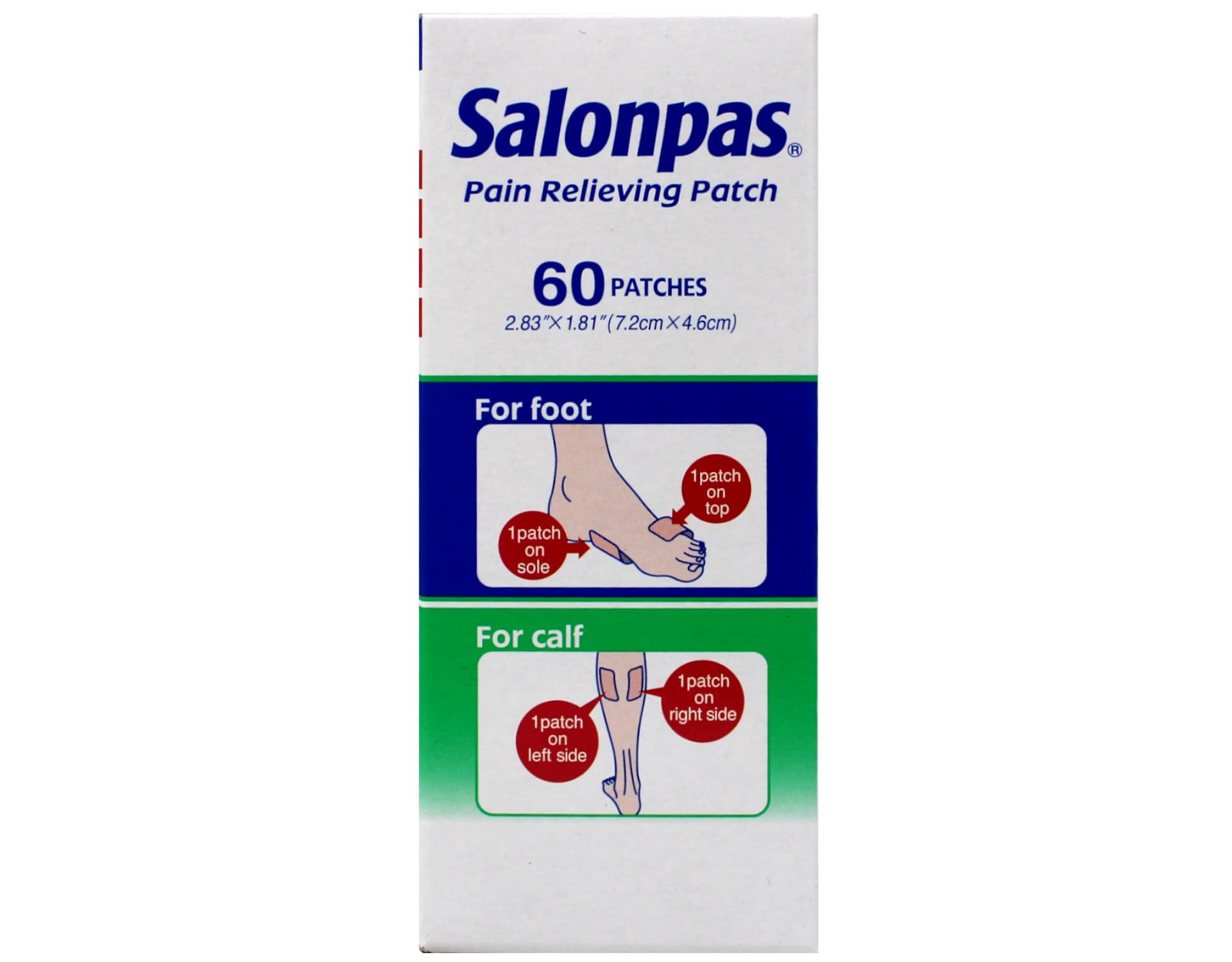 Salonpas patch closeup shows menthol and methyl salicylate ingredients