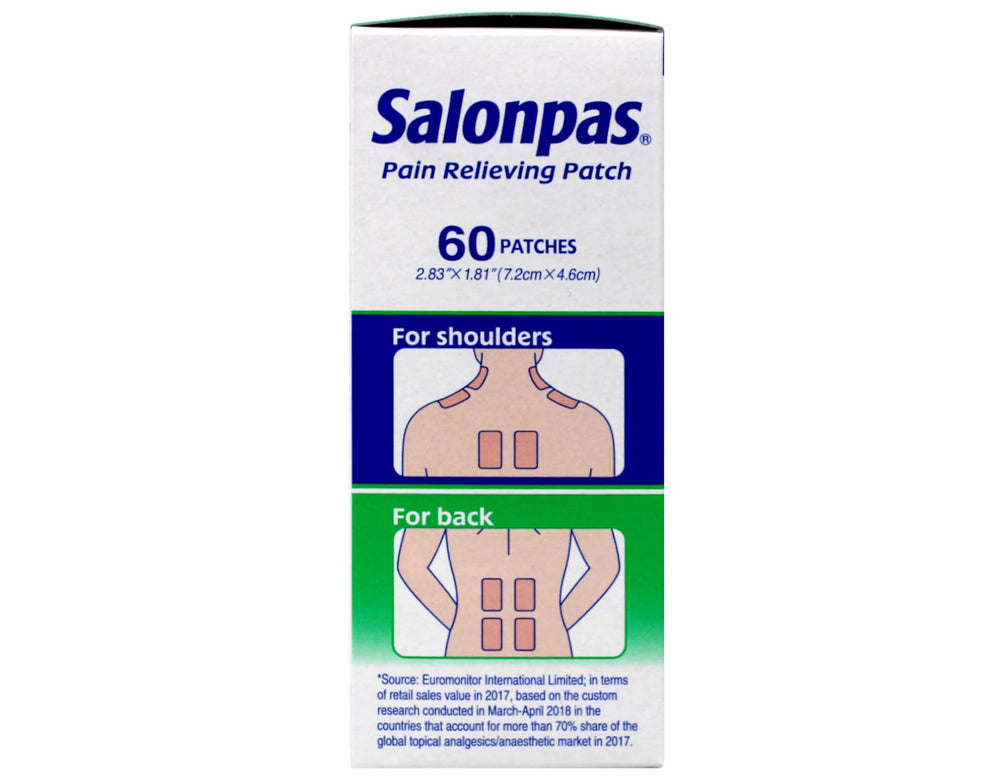 Salonpas patch on arm offering breathable, long-wear comfort
