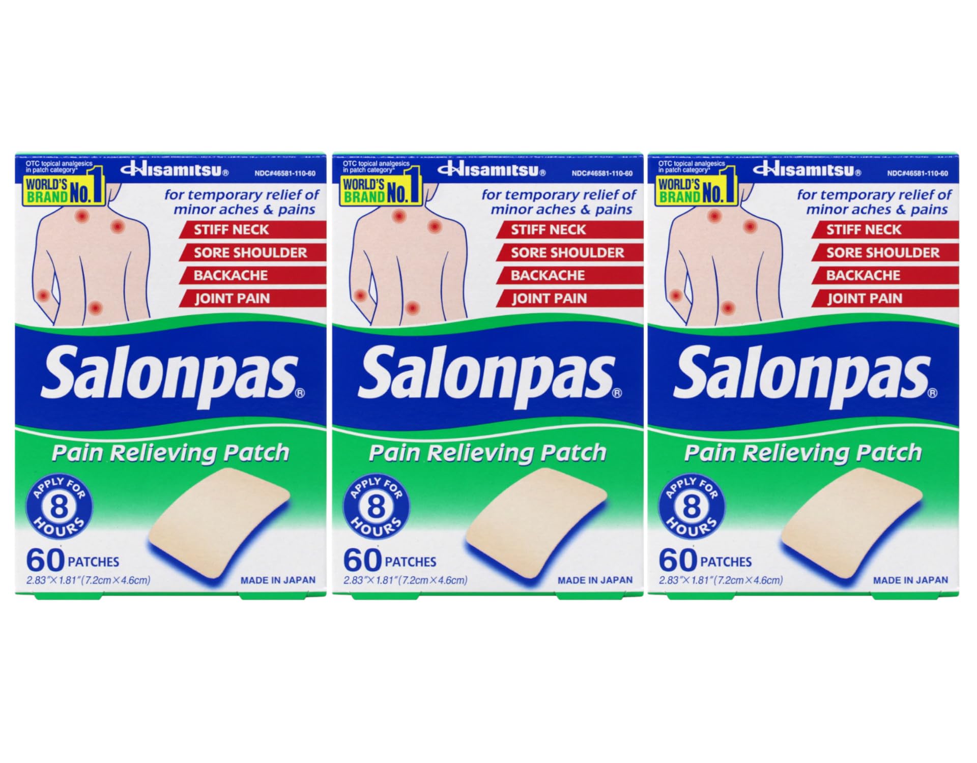 Salonpas patches pack-3 ready for convenient daily pain relief on shelf