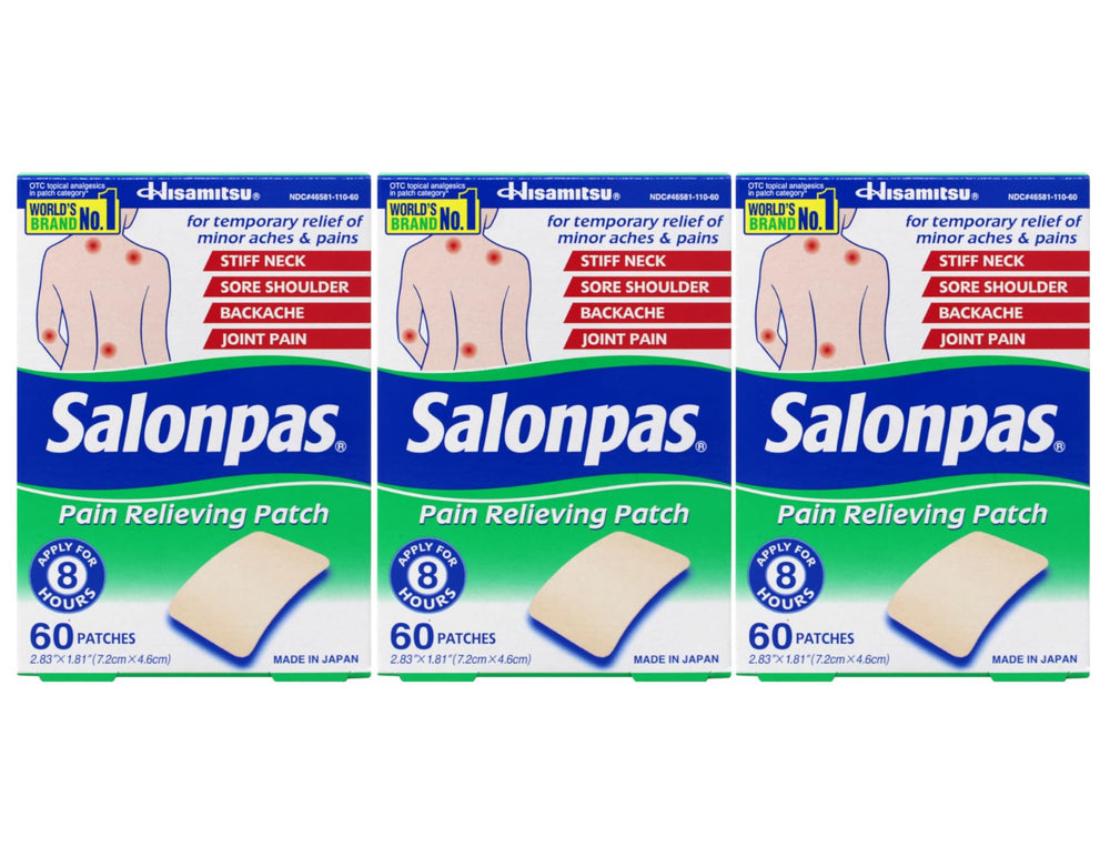 Salonpas patches pack-3 ready for convenient daily pain relief on shelf
