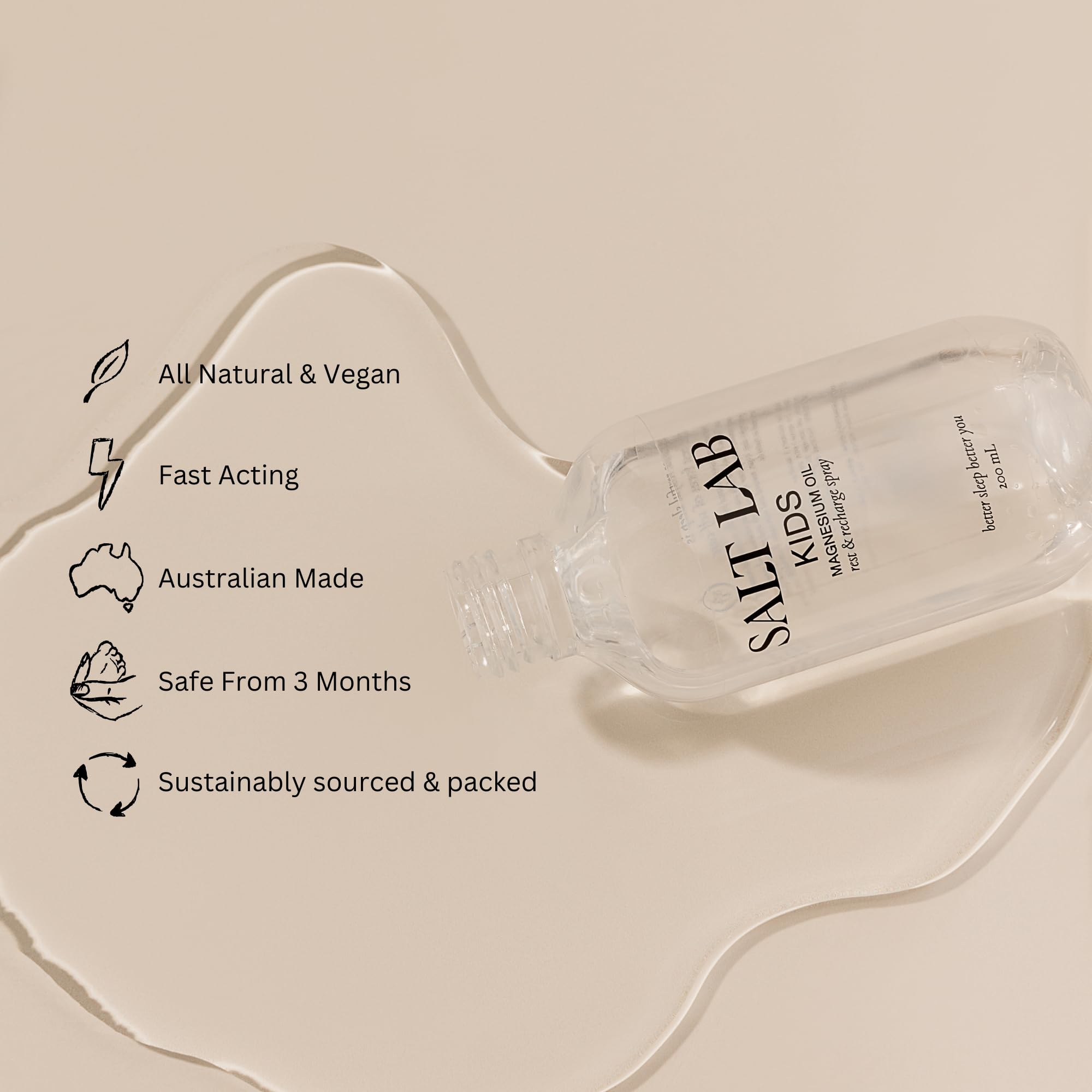 Salt Lab Kids Magnesium Oil Spray on feet before bedtime for calm routines