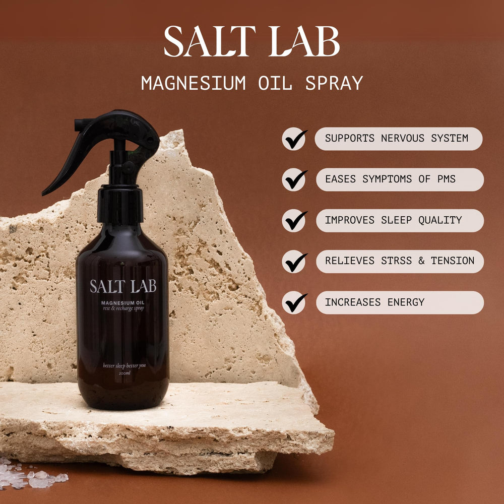 Salt Lab Magnesium Oil Spray fast-drying formula dries without residue.