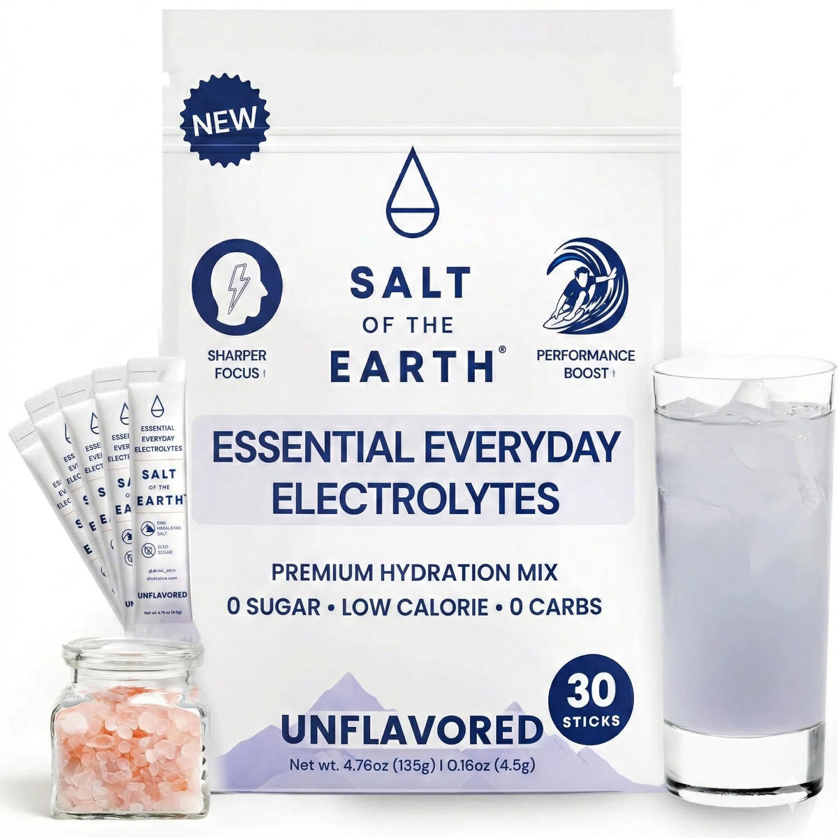 Salt of the Earth hydration packet for on-the-go electrolyte balance.