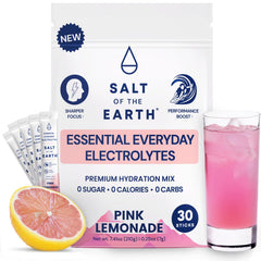 Salt of the Earth pink lemonade electrolyte packet for on-the-go hydration.