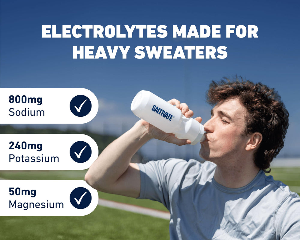 Saltivate High Sodium Electrolytes bottle side highlighting zero sugar formula
