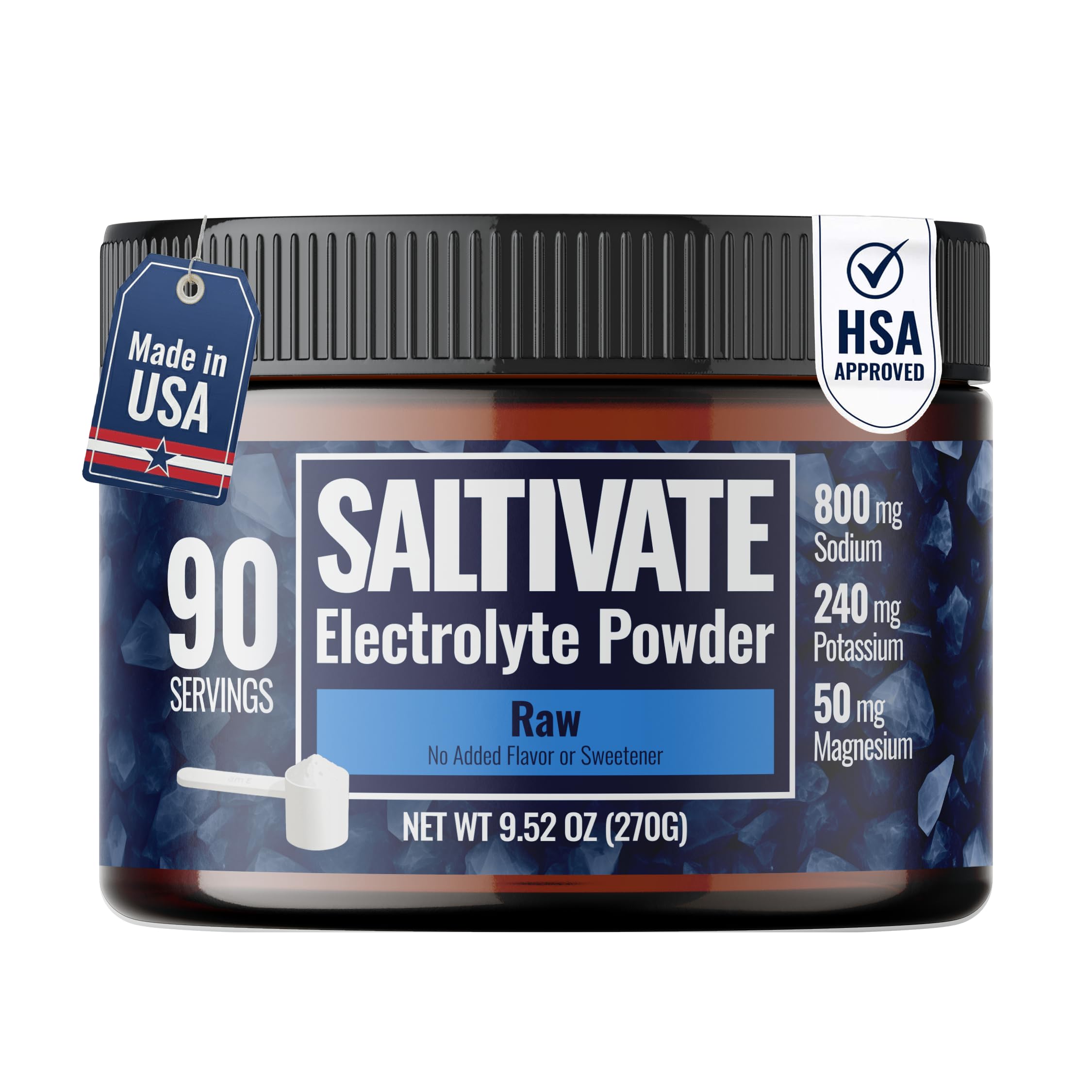 Saltivate Raw Electrolytes jar closeup shows clean, sodium-rich hydration support