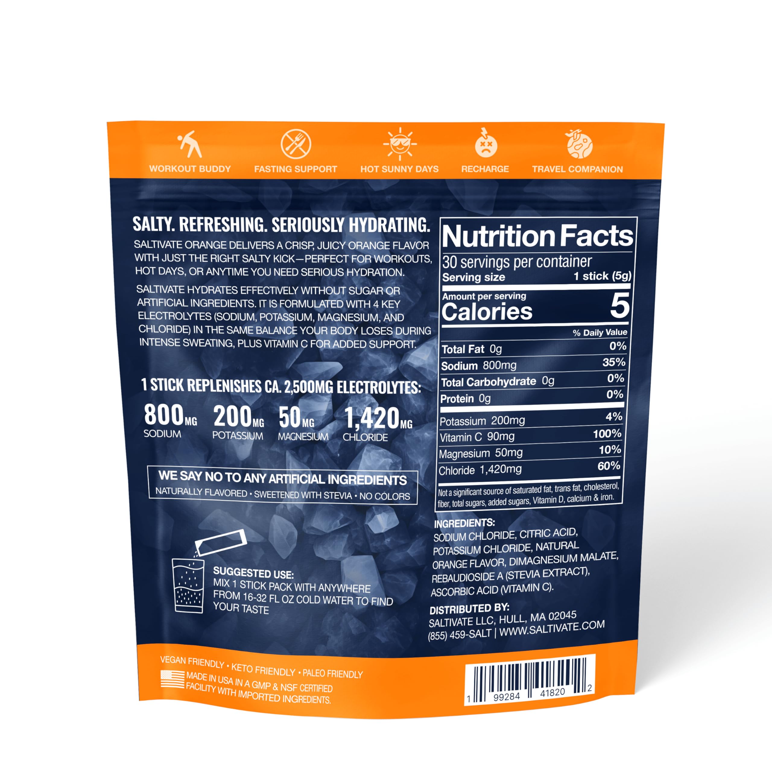 Saltivate salty orange finish supports hydration taste