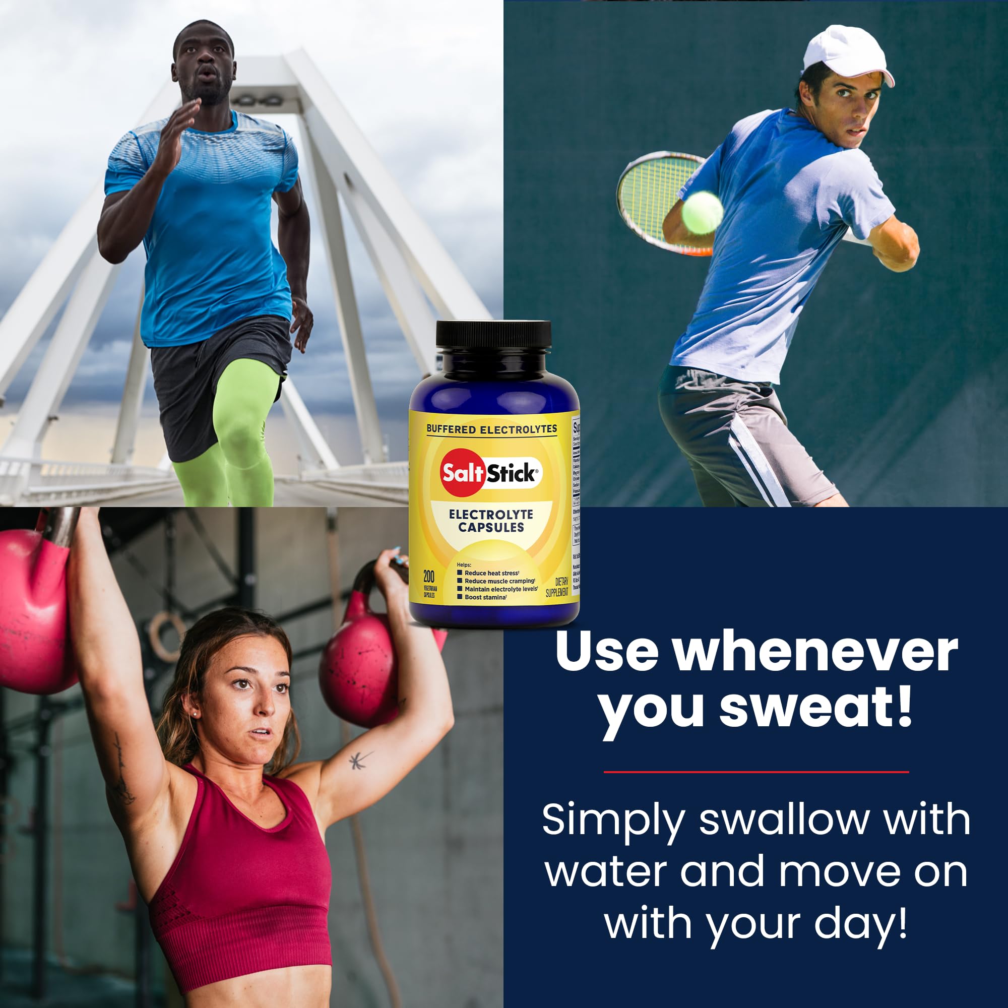 SaltStick electrolyte capsules pour-glass scene demonstrates easy intake.