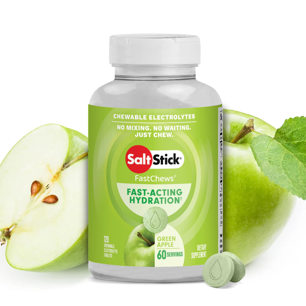 SaltStick Electrolyte FastChews green apple bottle for on the go hydration