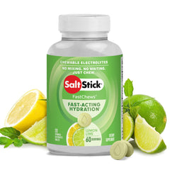 SaltStick Electrolyte FastChews lemon-lime tablets for quick hydration during workouts.