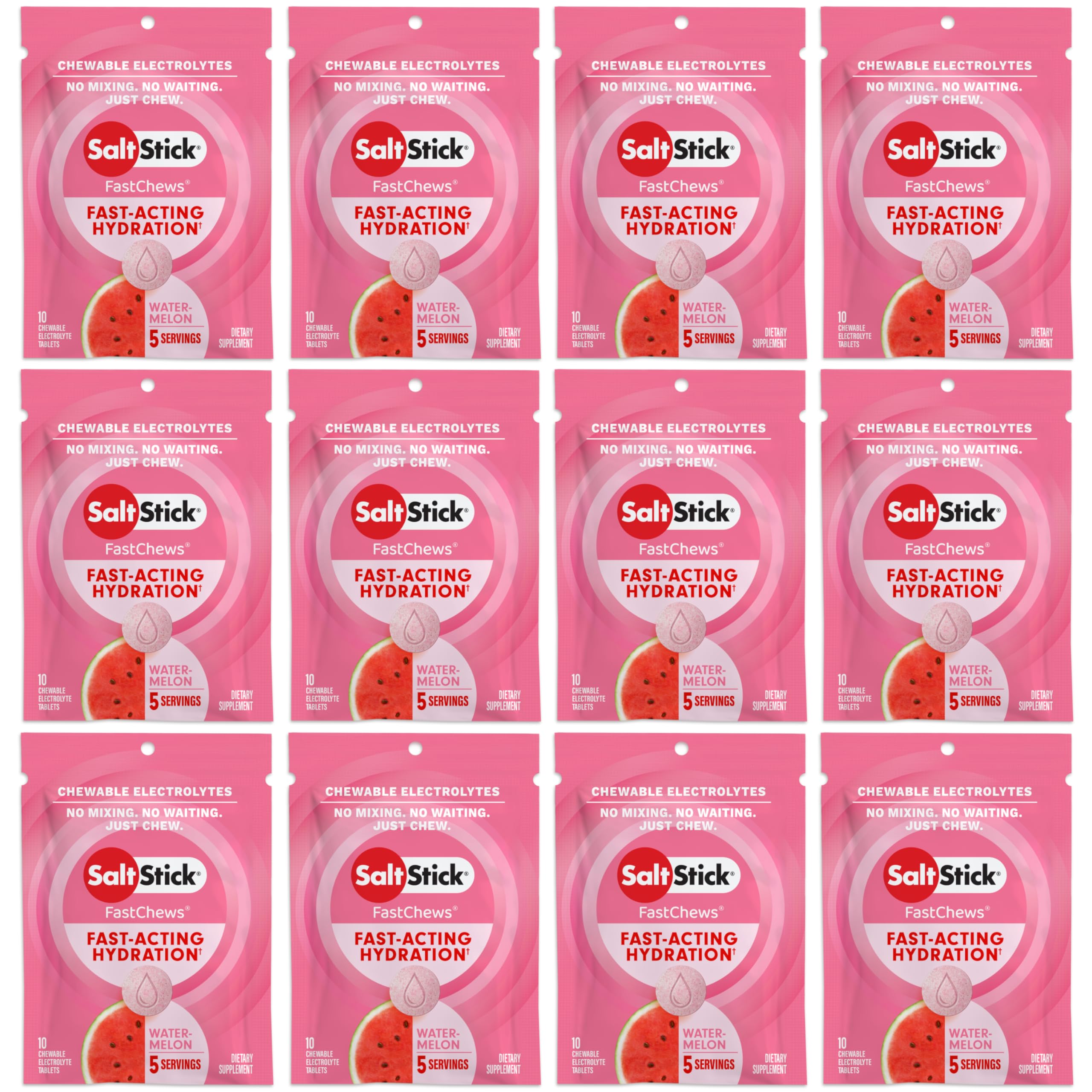 SaltStick Electrolyte FastChews watermelon bottle for on-the-go hydration