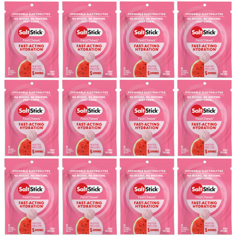 SaltStick Electrolyte FastChews watermelon bottle for on-the-go hydration