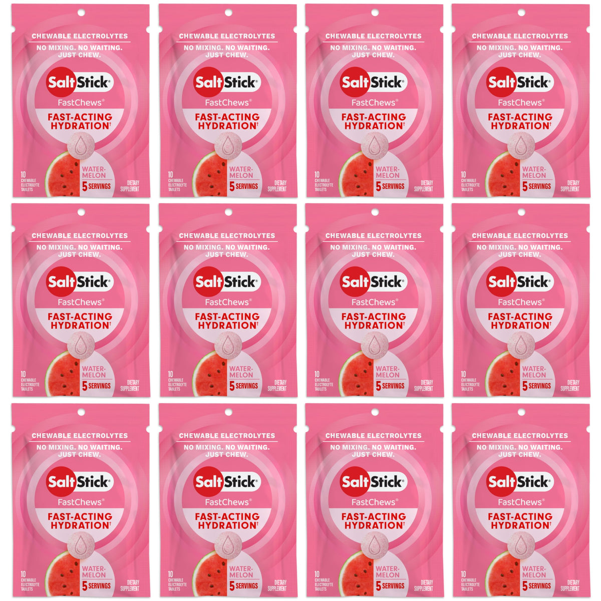 SaltStick Electrolyte FastChews watermelon bottle for on-the-go hydration