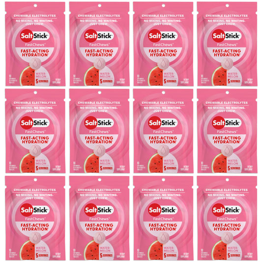 SaltStick Electrolyte FastChews watermelon bottle for on-the-go hydration