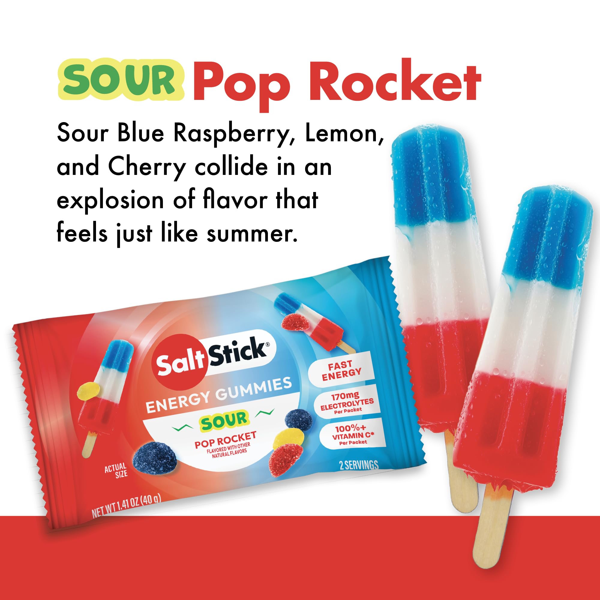 SaltStick Energy Gummies Sour Pop Rocket textured gummy showing bite-sized shape