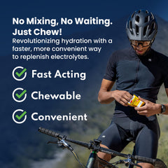SaltStick FastChews peach tablets closeup highlighting quick dissolution for active athletes.