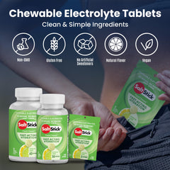 SaltStick FastChews aiding hydration on a trail during outdoor activity.