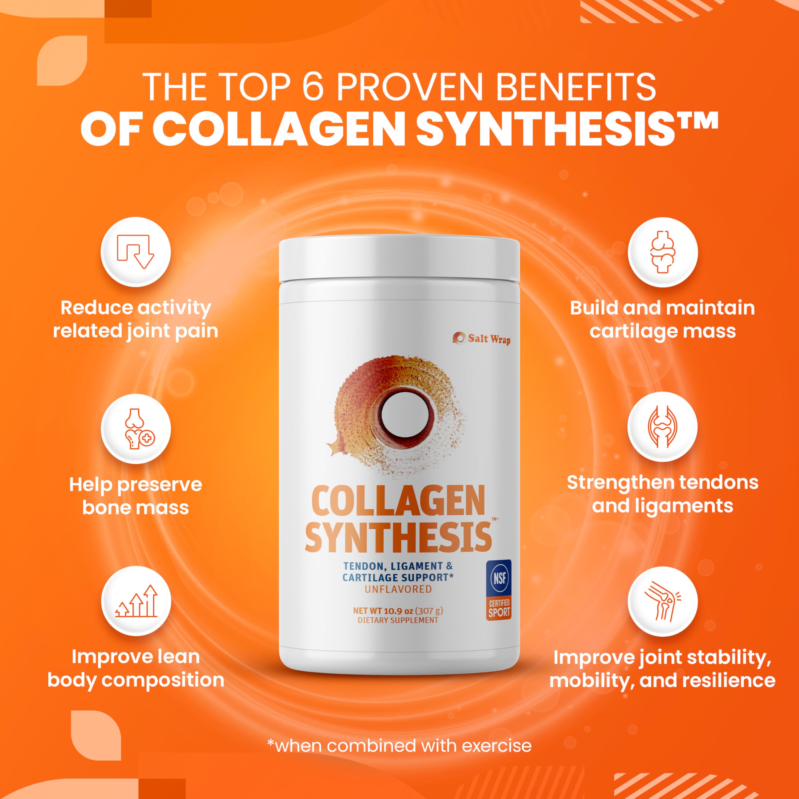 SaltWrap Collagen Synthesis powder dissolving easily into a beverage.