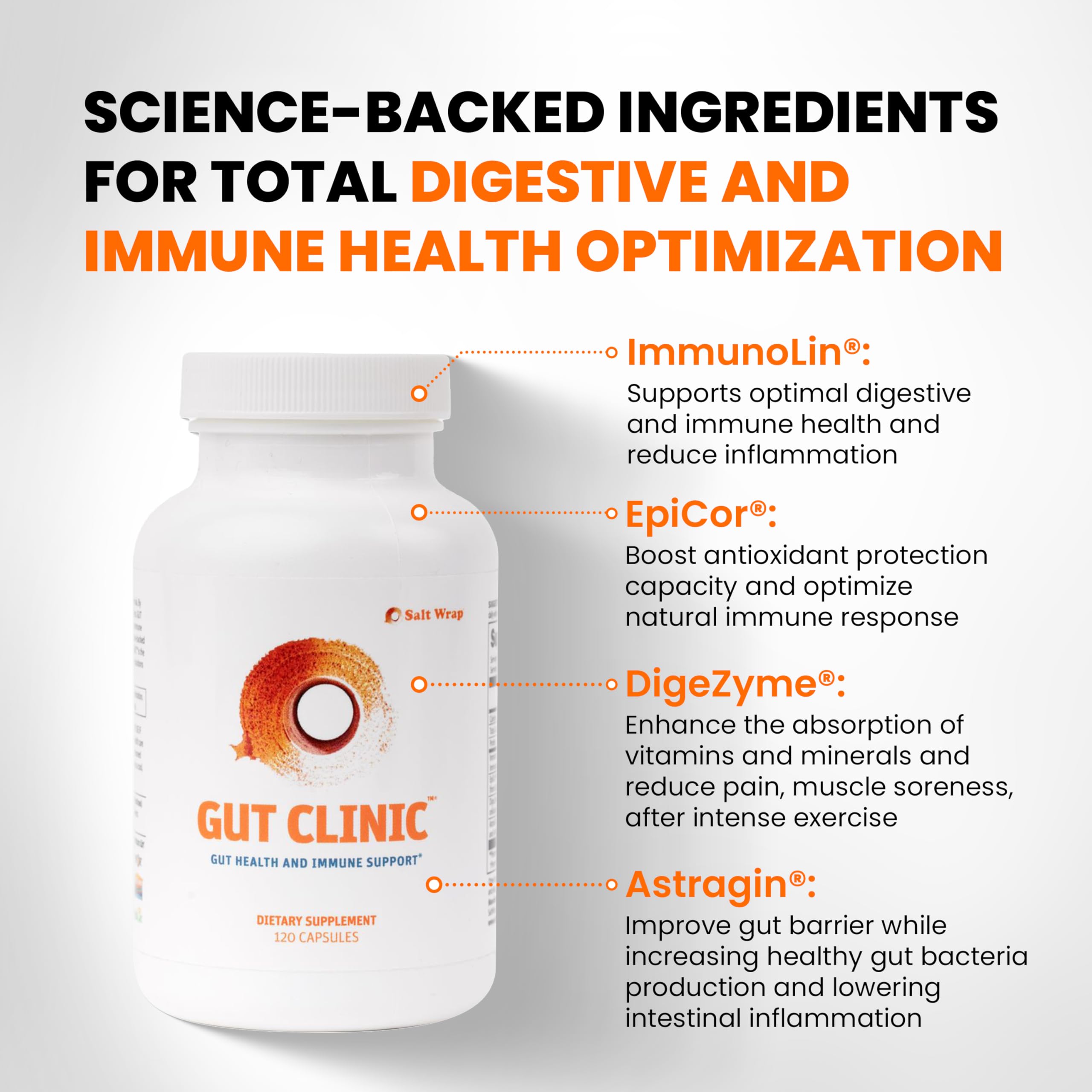 SaltWrap Gut Clinic bottle being poured for easy daily use