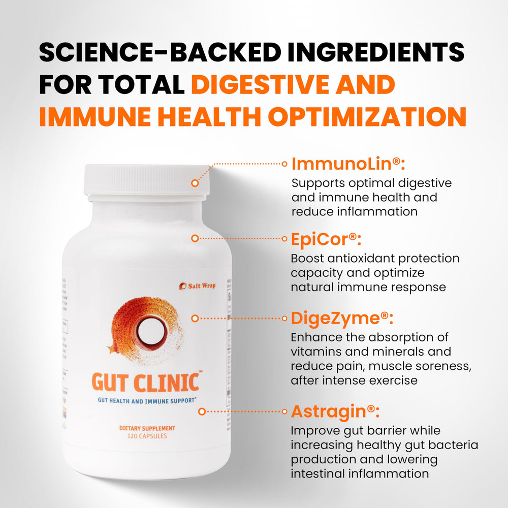 SaltWrap Gut Clinic bottle being poured for easy daily use