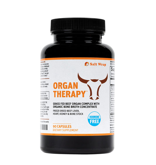 SaltWrap Organ Therapy beef liver capsules on shelf for daily support