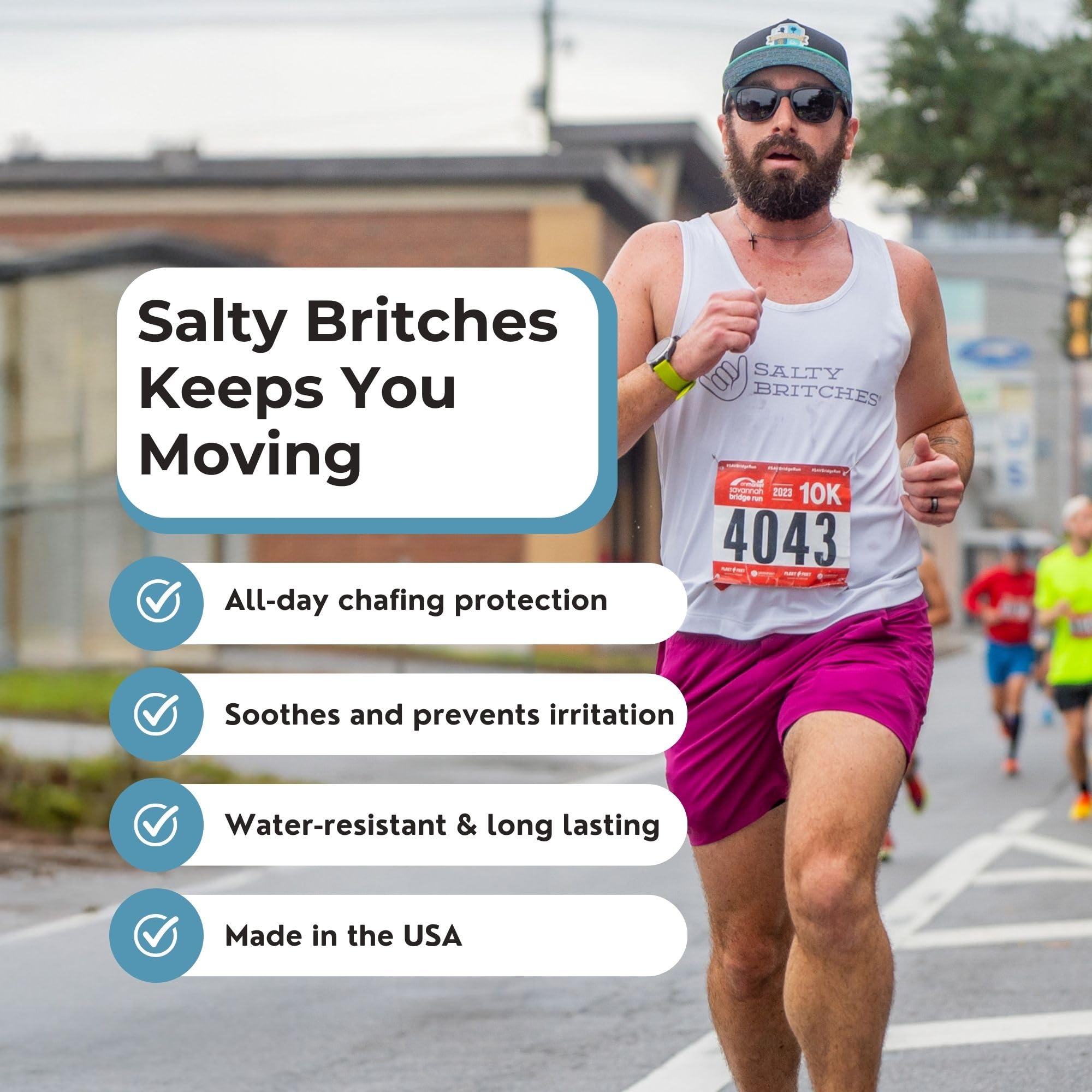 Salty Britches waterproof anti-chafing gel being applied on skin
