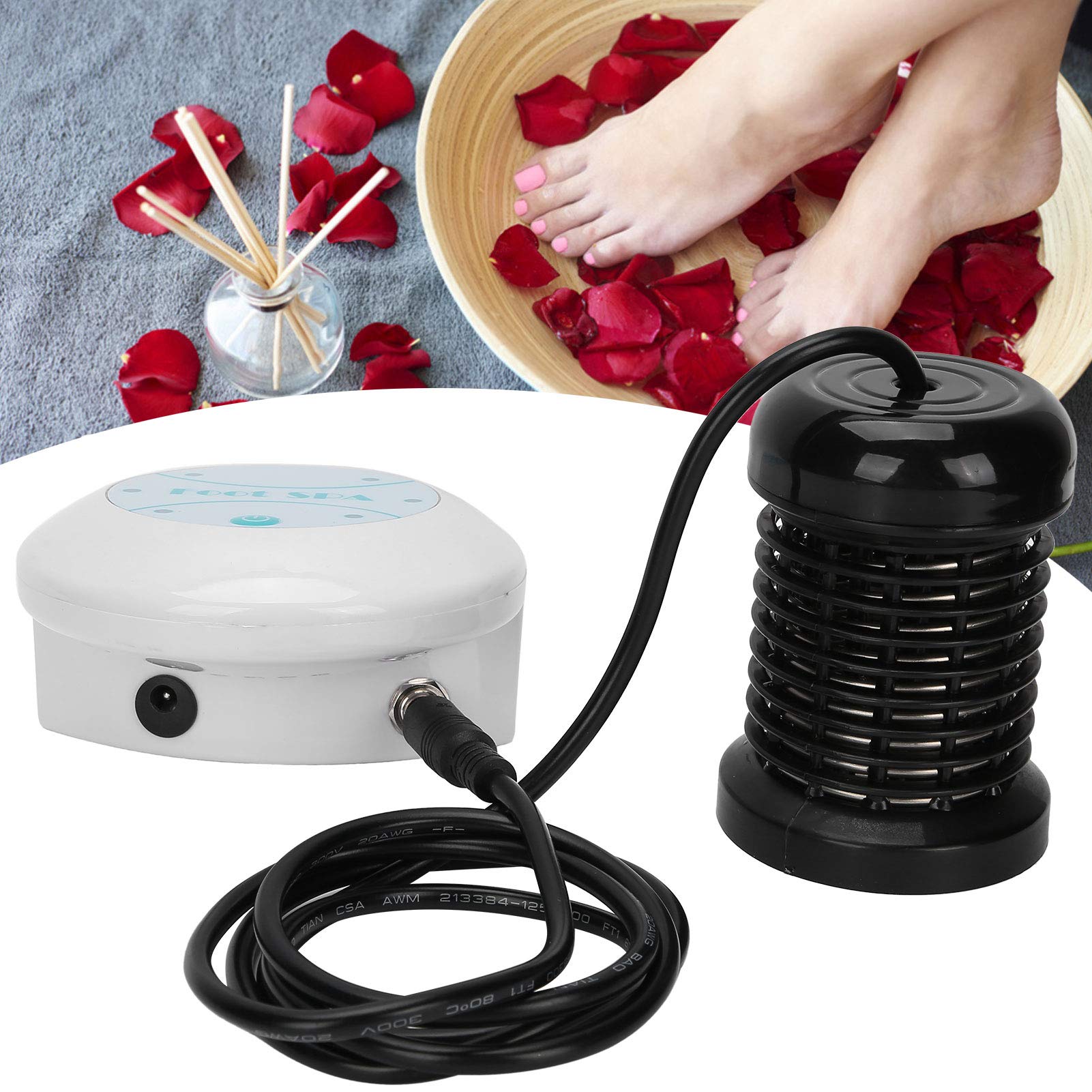 Saluaqui Ionic Foot Bath Machine side view highlights portability for travel cleansing routines.