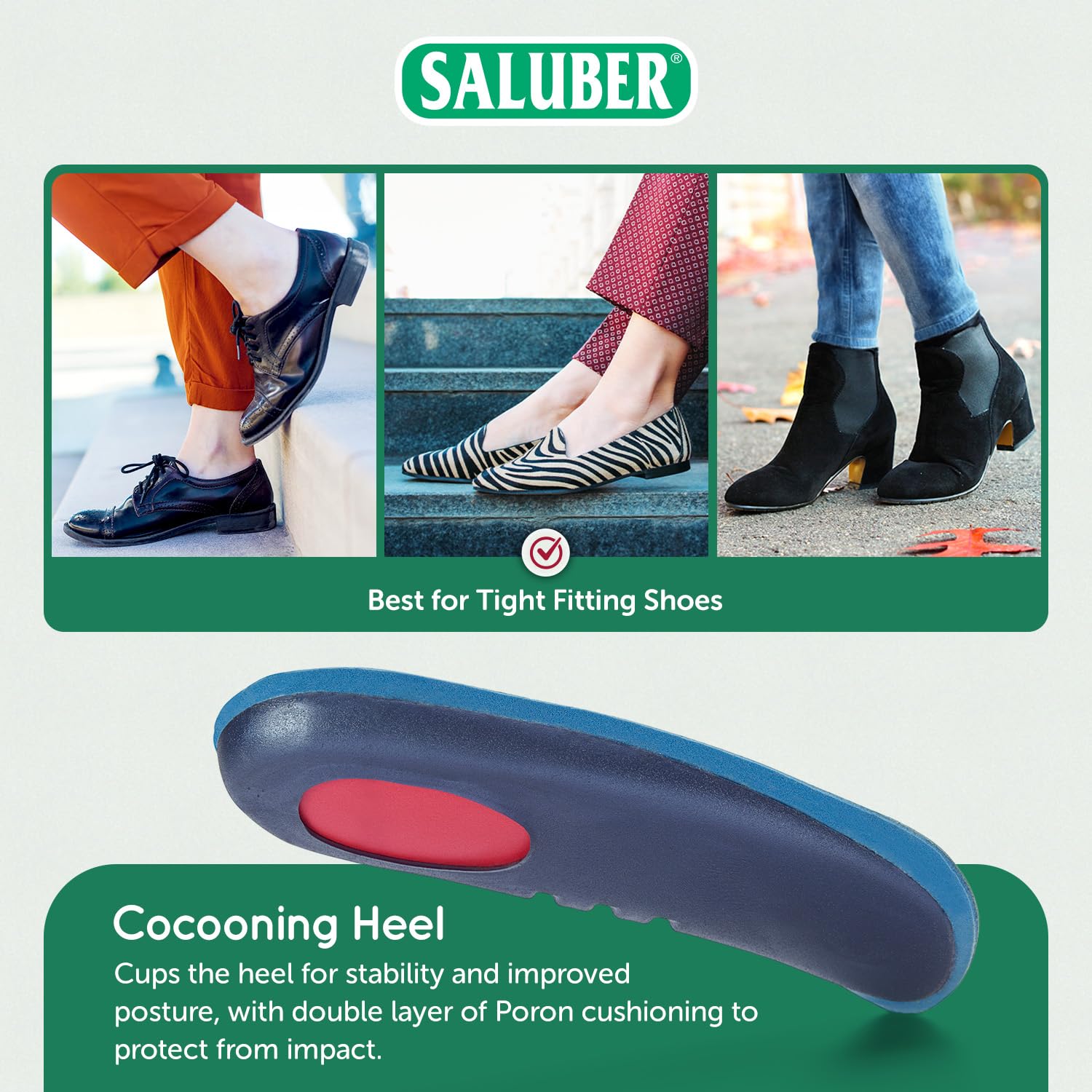 Saluber Alcantara top cover on orthotic insoles keeps feet dry and comfortable all day.