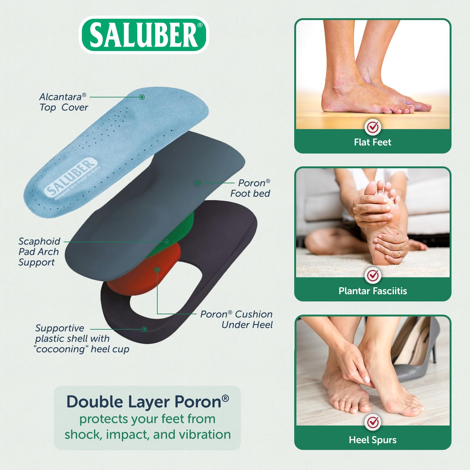 Saluber Orthotic inserts featuring Alcantara top cover for moisture and temperature balance.