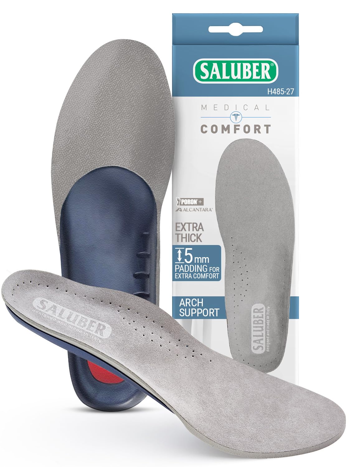 Saluber orthotic inserts with Poron footbed offer all-day comfort.