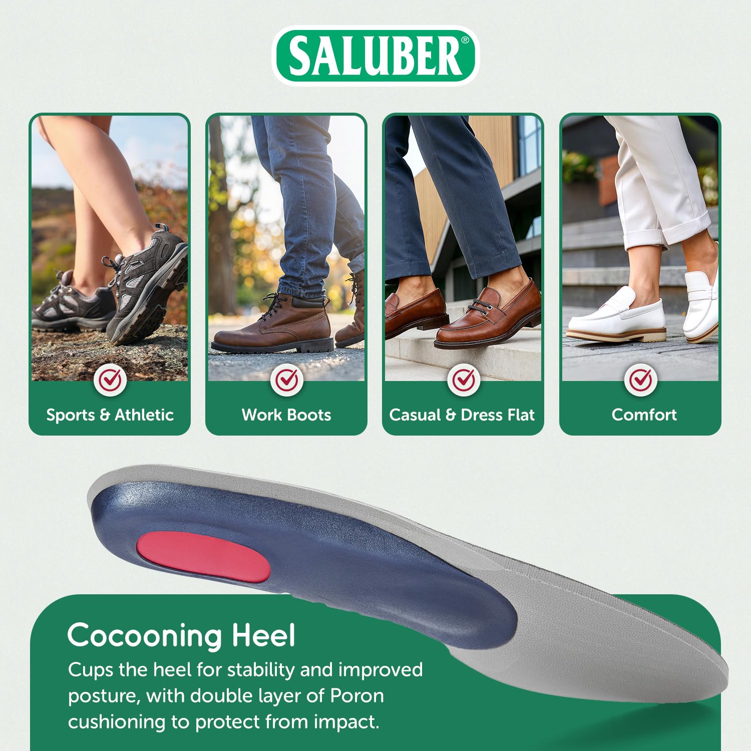 Saluber insoles with Alcantara top cover for moisture absorption.