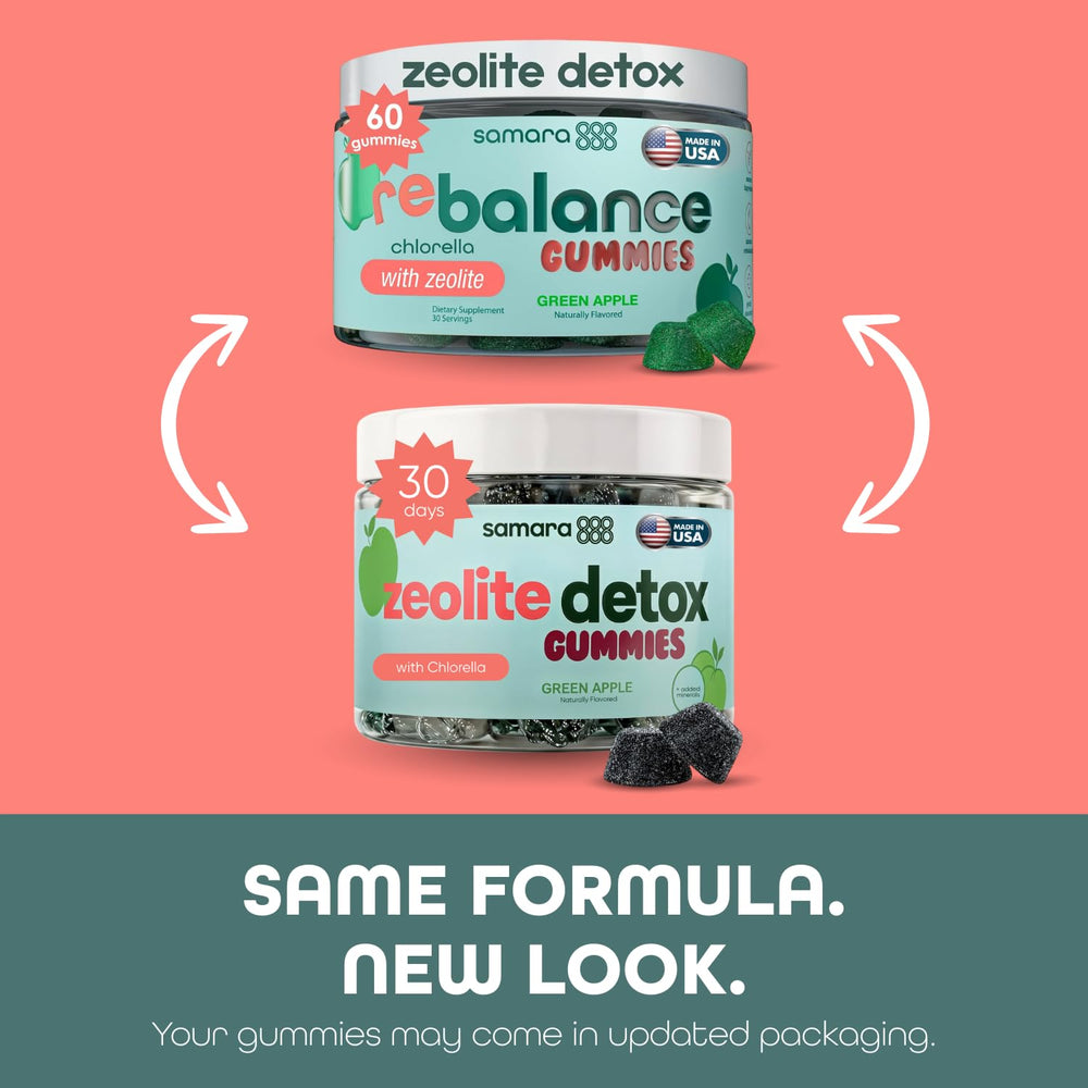 Samara 888 Zeolite Detox gummies pack shows a vegan detox option