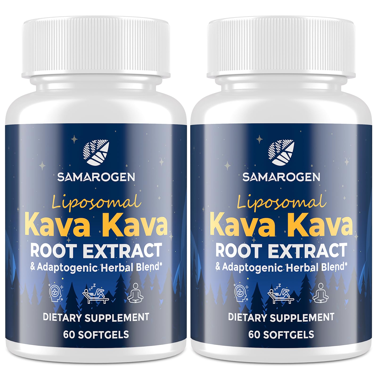 Samarogen Kava Kava Capsules bottle, ideal for calming evenings and restful sleep