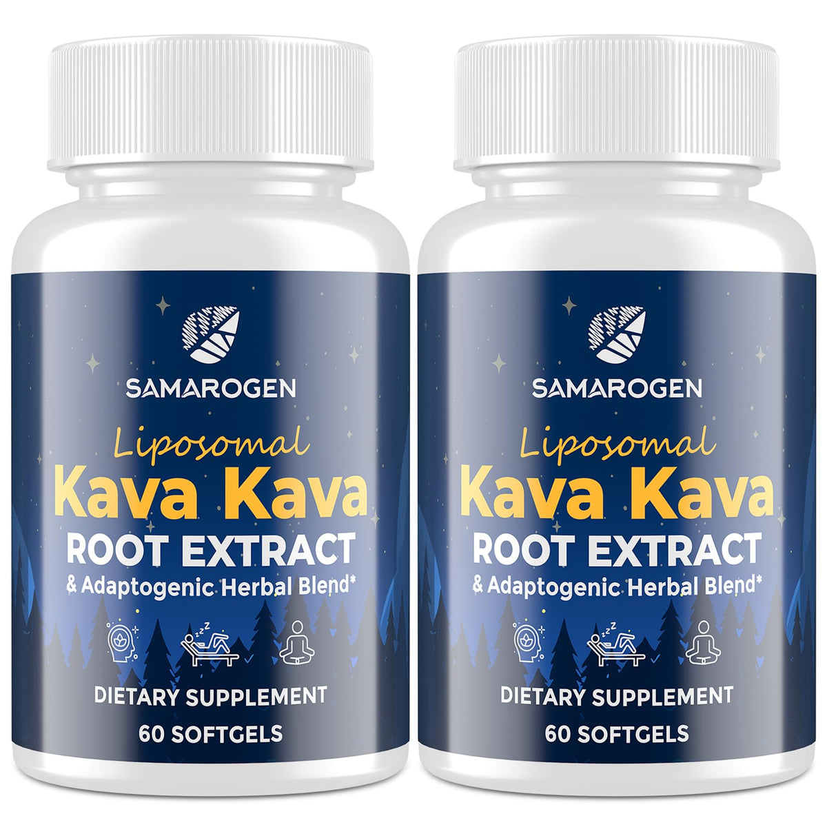 Samarogen Kava Kava Capsules bottle, ideal for calming evenings and restful sleep
