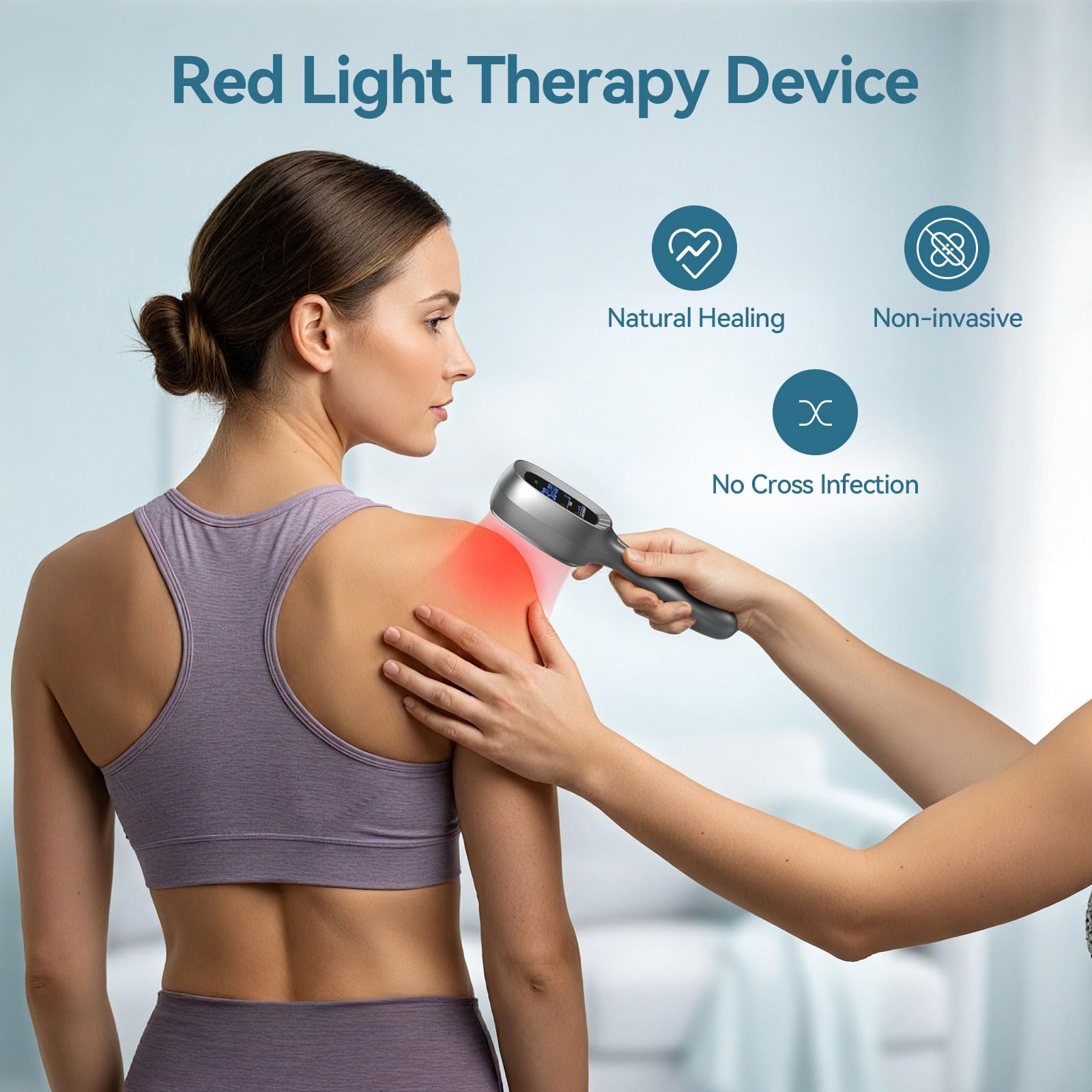 SAMATULE handheld therapy wand shown with stand for hands-free use