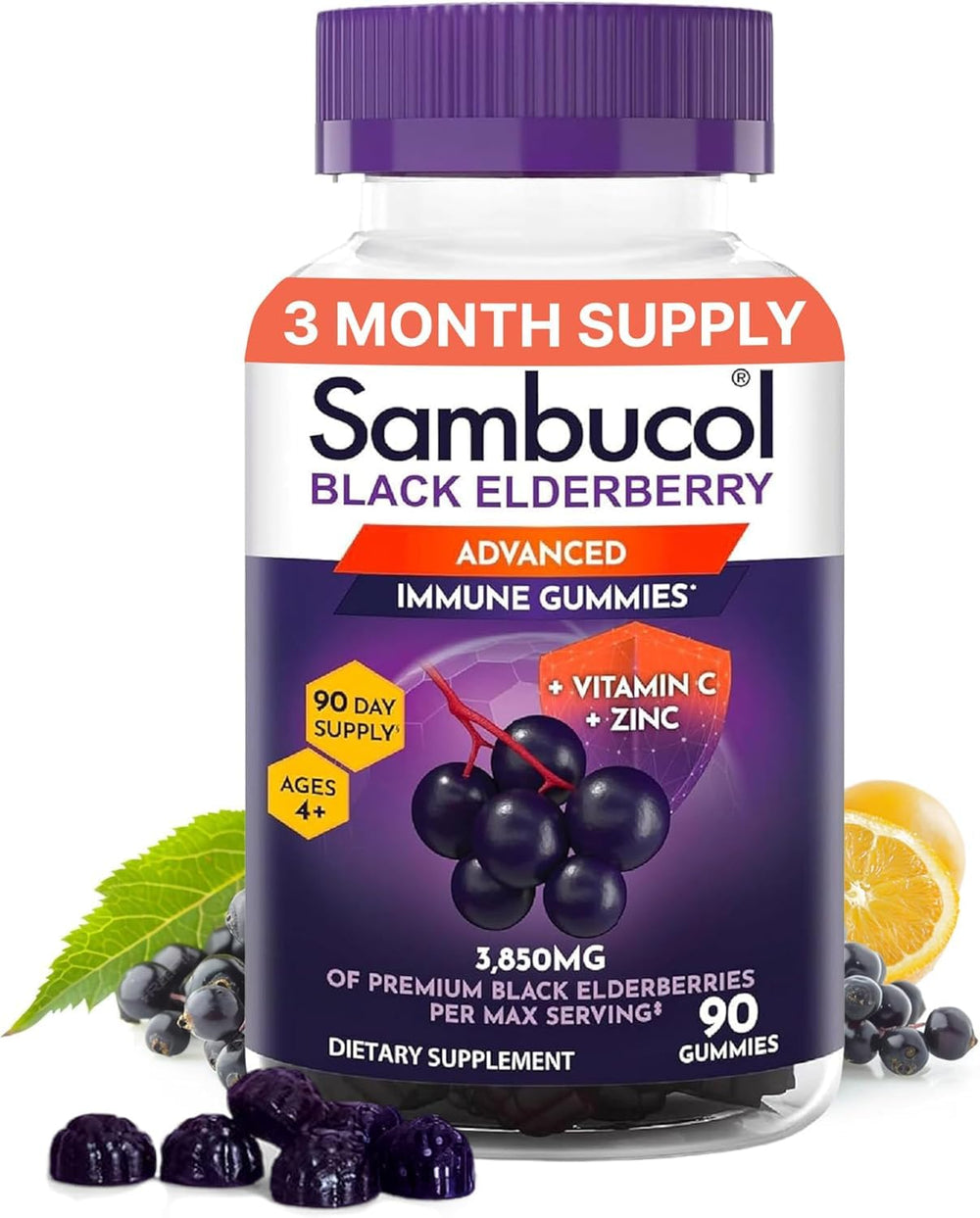 Sambucol Elderberry Gummies bottle highlights immune support and daily wellness