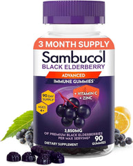 Sambucol Elderberry Gummies bottle highlights immune support and daily wellness