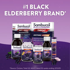 Two-pack packaging from Sambucol highlighted as a convenient family option.