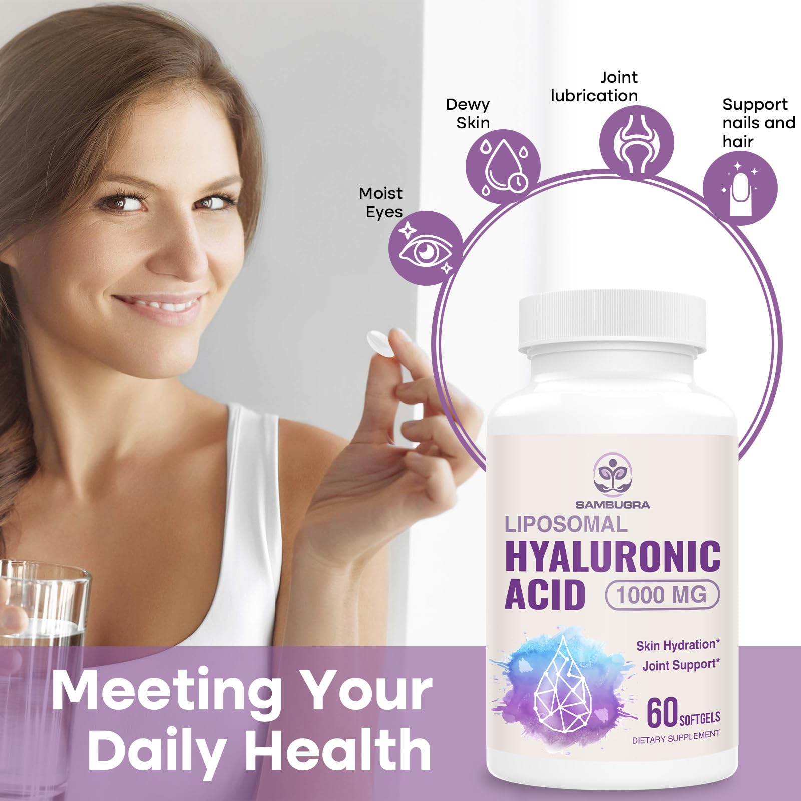 Sambugra liposomal hyaluronic acid serving size shows easy-to-swallow capsule
