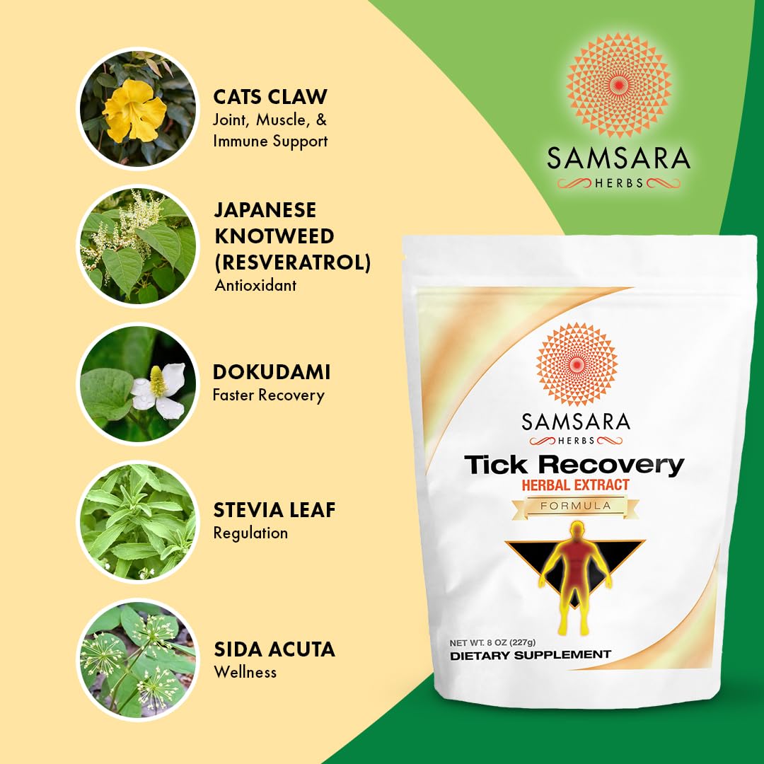 Close-up of the Tick Recovery herbal blend with Japanese Knotweed and Cat's Claw.