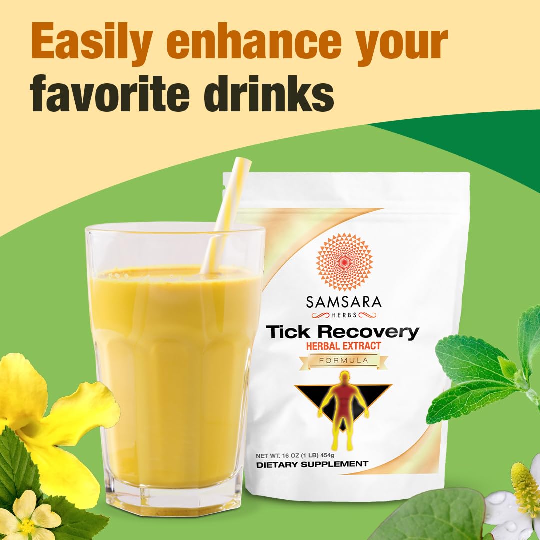 Samsara Herbs Tick Recovery jar on kitchen shelf ready for daily routines.
