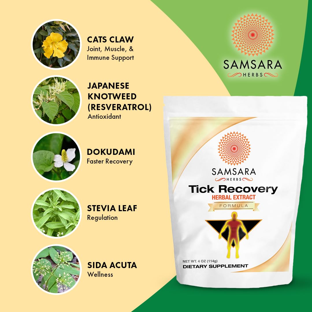 Samsara Herbs Tick Recovery label closeup, showcasing high-grade ingredients and purity.