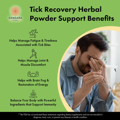 Samsara Herbs Tick Recovery powder dispensed into a spoon for easy dosing.