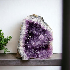 SAMSARI amethyst geode closeup highlights purple hues for calming ambiance.