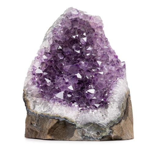 SAMSARI amethyst geode Uruguay 6.5-9 in, a calming centerpiece with natural purple crystals.