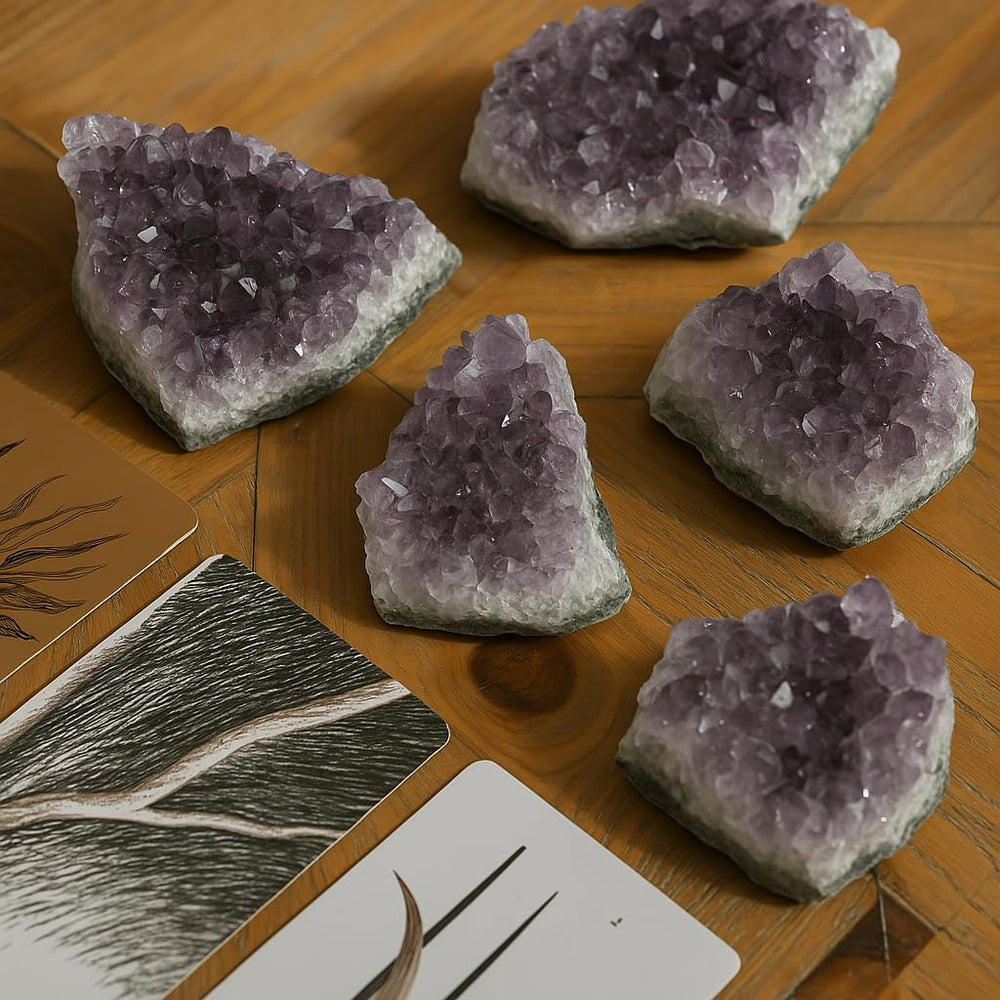 SAMSARI amethyst texture detail highlights organic formations for mindful ambiance.