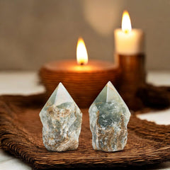SAMSARI Blue Onyx crystal points for meditation use on mat