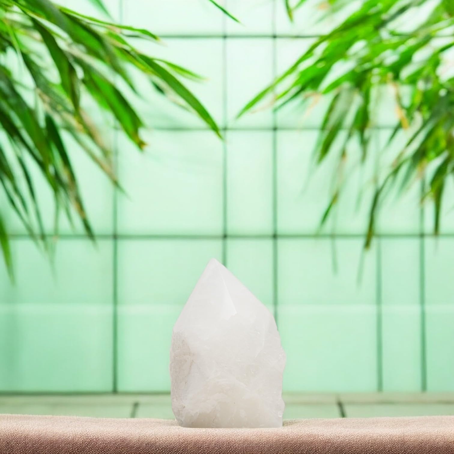 SAMSARI Milky Quartz Points decorative display enhancing serene ambiance.