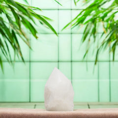 SAMSARI Milky Quartz Points decorative display enhancing serene ambiance.