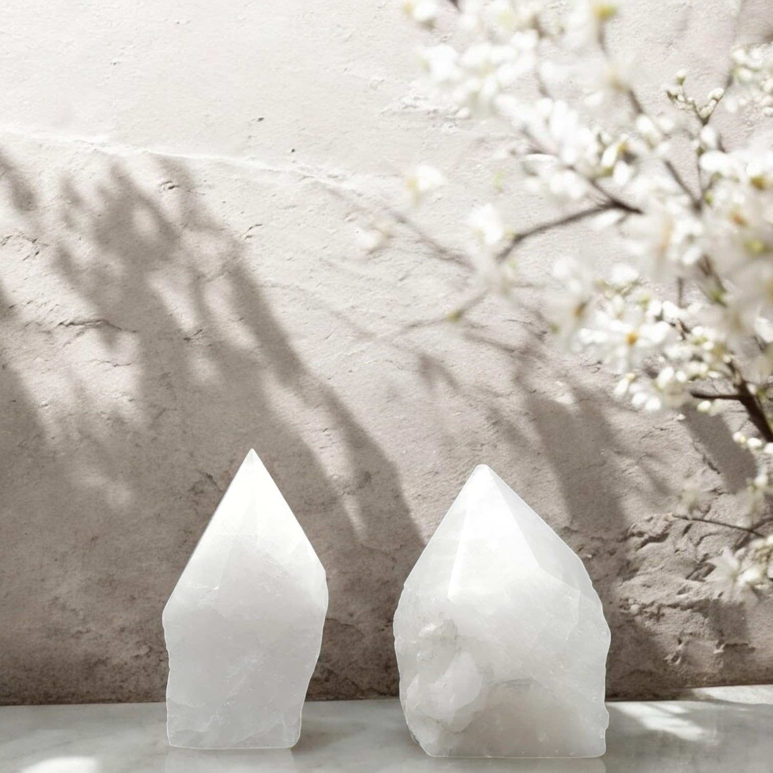 SAMSARI Milky Quartz Points in meditation layout promoting concentration.